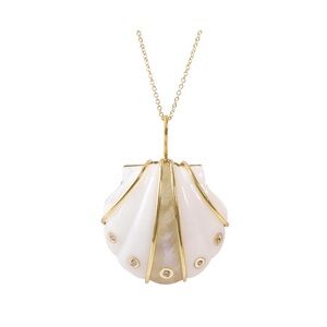 Brent Neale Look-alike White Agate & Rainbow Moonstone Gold Plated Shell Pendant